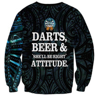 Personalized New Zealand Darts Beer Sweatshirt Paua Shell Aotearoa Maori Tattoo - Polynesian Pride