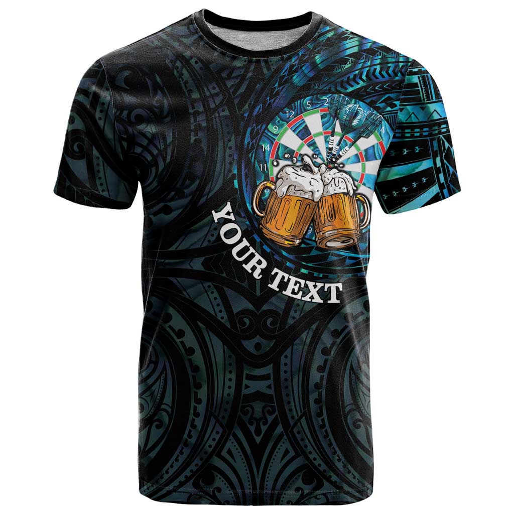 Personalized New Zealand Darts Beer T Shirt Paua Shell Aotearoa Maori Tattoo - Polynesian Pride