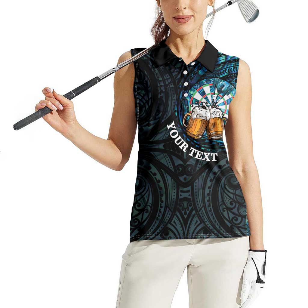 Personalized New Zealand Darts Beer Women Sleeveless Polo Shirt Paua Shell Aotearoa Maori Tattoo - Polynesian Pride