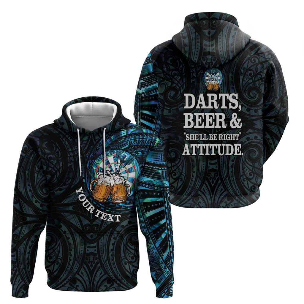 Personalized New Zealand Darts Beer Zip Hoodie Paua Shell Aotearoa Maori Tattoo - Polynesian Pride