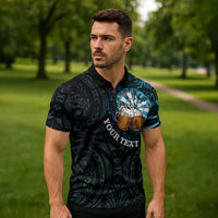 Personalized New Zealand Darts Beer Zipper Polo Shirt Paua Shell Aotearoa Maori Tattoo - Polynesian Pride