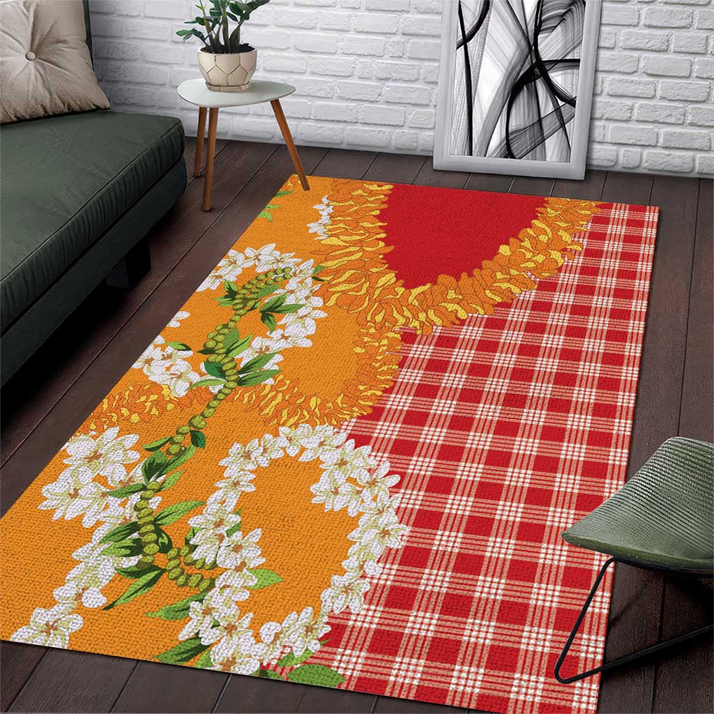Prince Kuhio Aloha Hawaii Area Rug Plumeria Ilima Lei Palaka Motifs LT14 Red - Polynesian Pride
