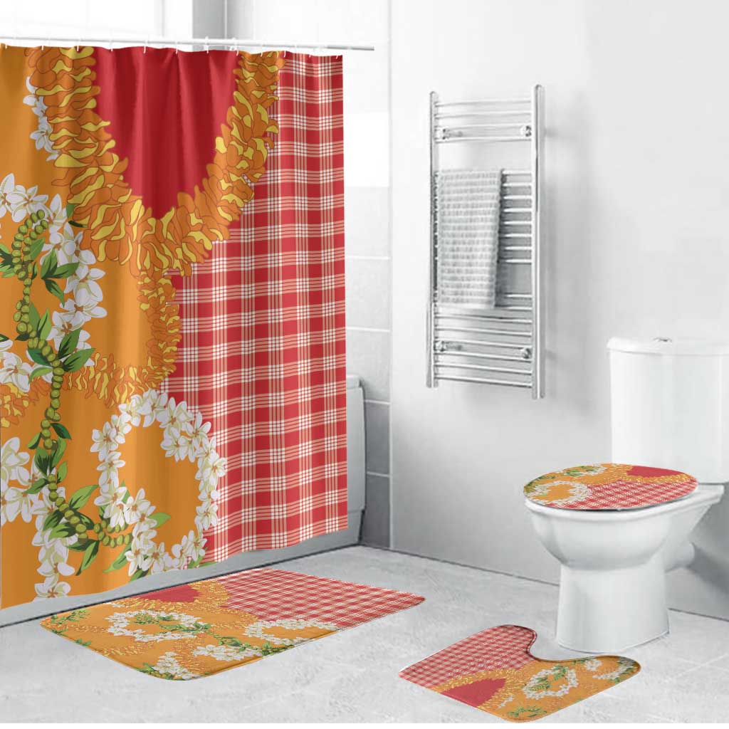 Prince Kuhio Aloha Hawaii Bathroom Set Plumeria Ilima Lei Palaka Motifs LT14 Bathroom Set (4 pcs) Red - Polynesian Pride