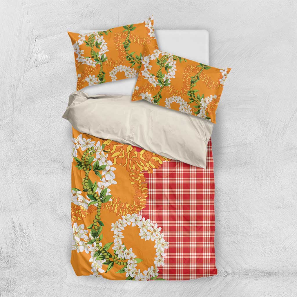 Prince Kuhio Aloha Hawaii Bedding Set Plumeria Ilima Lei Palaka Motifs LT14 US Twin 172cm x 218cm Red - Polynesian Pride