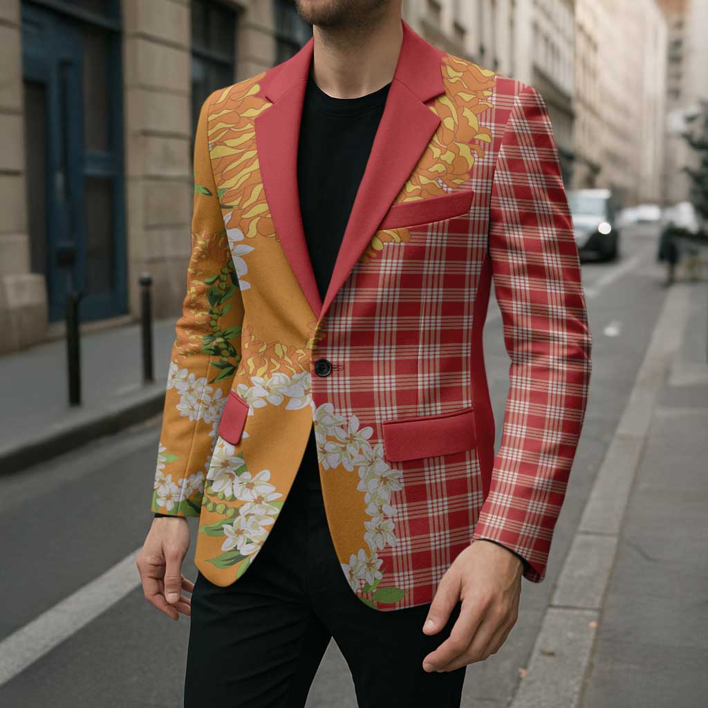 Prince Kuhio Aloha Hawaii Blazer Plumeria Ilima Lei Palaka Motifs LT14 - Polynesian Pride