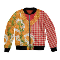 Prince Kuhio Aloha Hawaii Bomber Jacket Plumeria Ilima Lei Palaka Motifs LT14 Unisex Red - Polynesian Pride