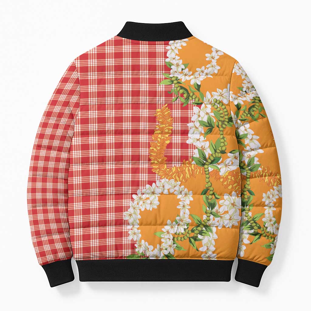 Prince Kuhio Aloha Hawaii Bomber Puffer Jacket Plumeria Ilima Lei Palaka Motifs LT14 - Polynesian Pride