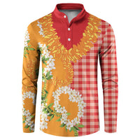 Prince Kuhio Aloha Hawaii Button Sweatshirt Plumeria Ilima Lei Palaka Motifs LT14 Red - Polynesian Pride