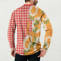 Prince Kuhio Aloha Hawaii Button Sweatshirt Plumeria Ilima Lei Palaka Motifs LT14 - Polynesian Pride