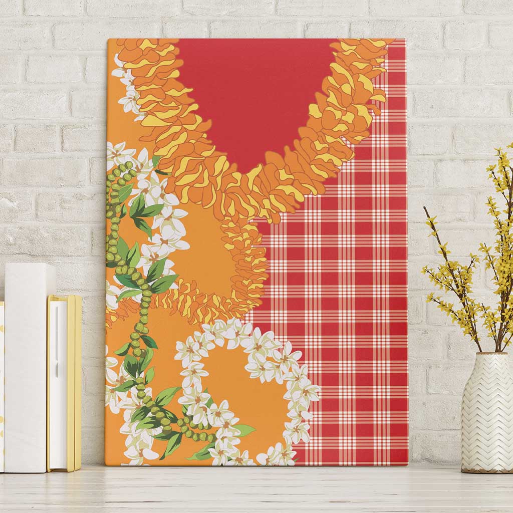Prince Kuhio Aloha Hawaii Canvas Wall Art Plumeria Ilima Lei Palaka Motifs LT14 Without Frame Red - Polynesian Pride