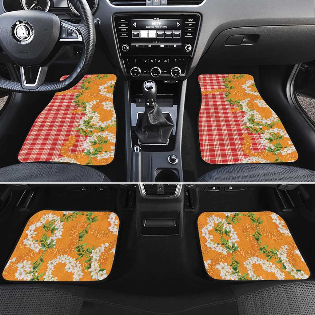 Prince Kuhio Aloha Hawaii Car Mats Plumeria Ilima Lei Palaka Motifs LT14 Set 4pcs Red - Polynesian Pride