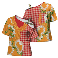 Prince Kuhio Aloha Hawaii Cross Shoulder Shirt Plumeria Ilima Lei Palaka Motifs LT14 - Polynesian Pride
