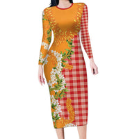 Prince Kuhio Aloha Hawaii Family Matching Long Sleeve Bodycon Dress and Hawaiian Shirt Plumeria Ilima Lei Palaka Motifs
