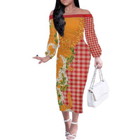 Prince Kuhio Aloha Hawaii Family Matching Off The Shoulder Long Sleeve Dress and Hawaiian Shirt Plumeria Ilima Lei Palaka Motifs
