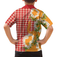 Prince Kuhio Aloha Hawaii Family Matching Off Shoulder Maxi Dress and Hawaiian Shirt Plumeria Ilima Lei Palaka Motifs