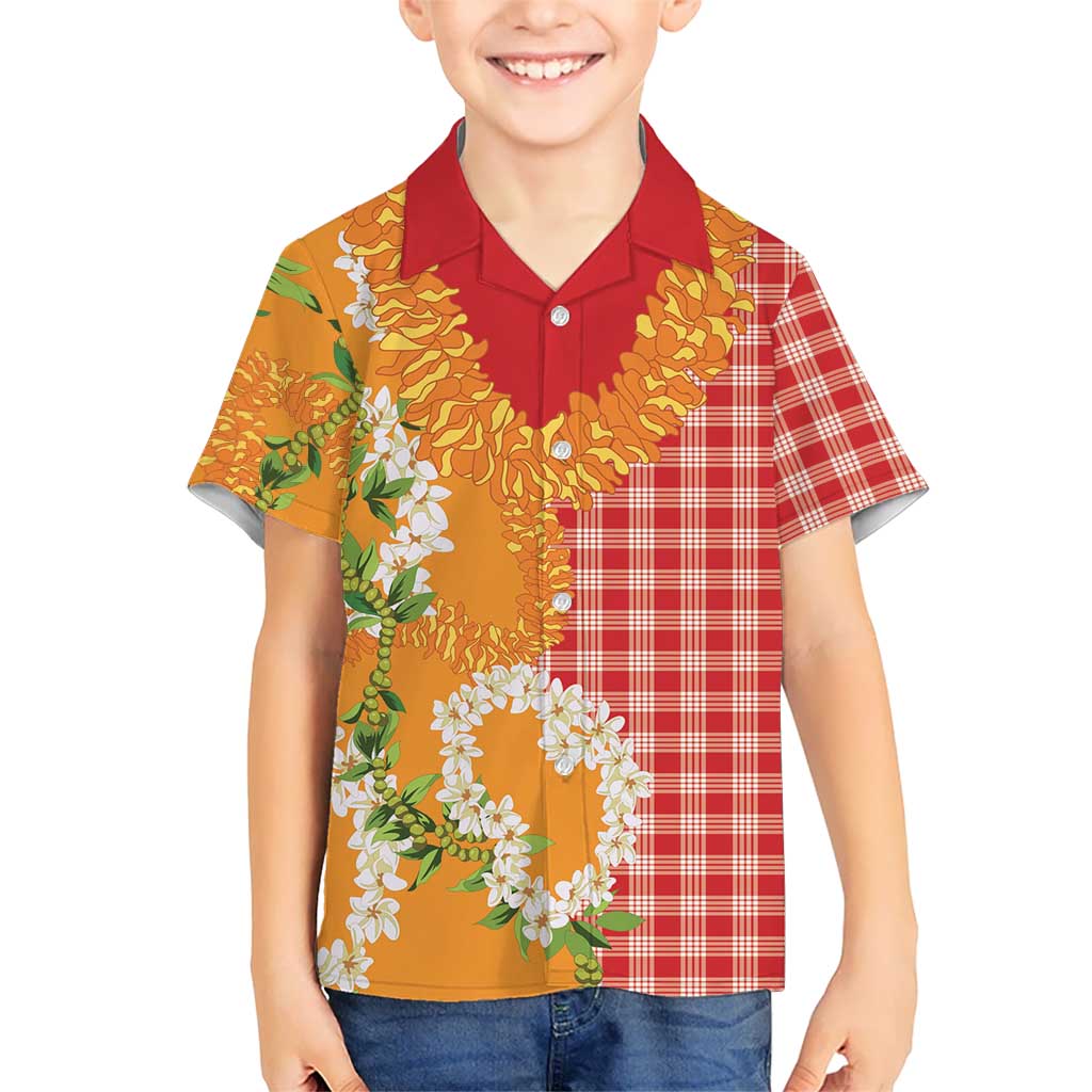 Prince Kuhio Aloha Hawaii Family Matching Off Shoulder Short Dress and Hawaiian Shirt Plumeria Ilima Lei Palaka Motifs
