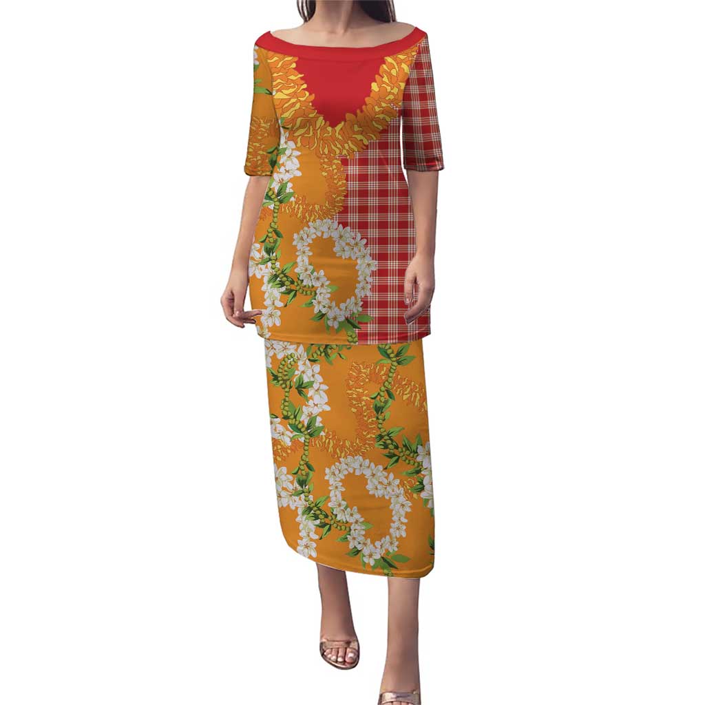 Prince Kuhio Aloha Hawaii Family Matching Puletasi and Hawaiian Shirt Plumeria Ilima Lei Palaka Motifs
