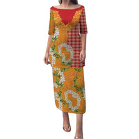 Prince Kuhio Aloha Hawaii Family Matching Puletasi and Hawaiian Shirt Plumeria Ilima Lei Palaka Motifs