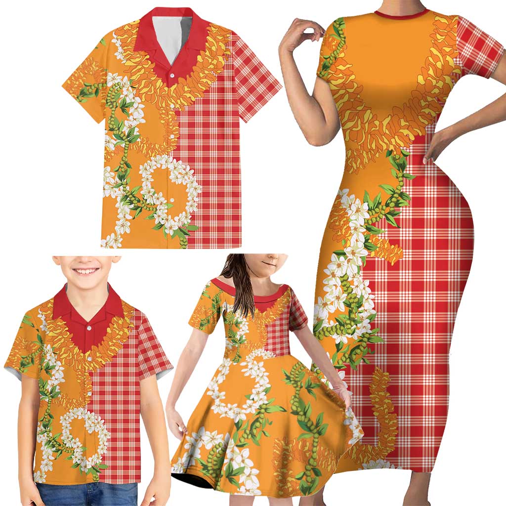 Prince Kuhio Aloha Hawaii Family Matching Short Sleeve Bodycon Dress and Hawaiian Shirt Plumeria Ilima Lei Palaka Motifs LT14 - Polynesian Pride