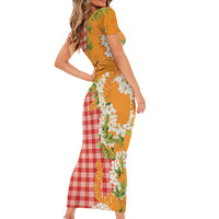 Prince Kuhio Aloha Hawaii Family Matching Short Sleeve Bodycon Dress and Hawaiian Shirt Plumeria Ilima Lei Palaka Motifs