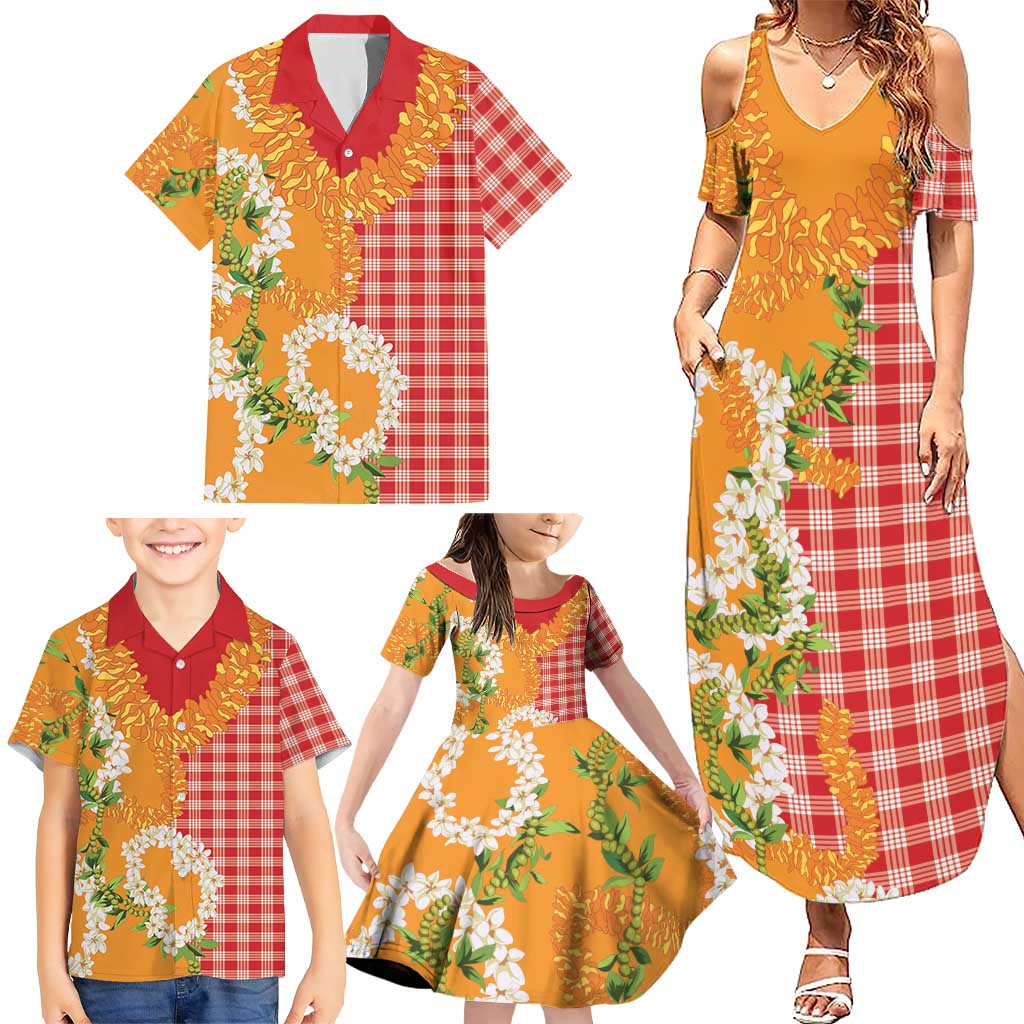 Prince Kuhio Aloha Hawaii Family Matching Summer Maxi Dress and Hawaiian Shirt Plumeria Ilima Lei Palaka Motifs