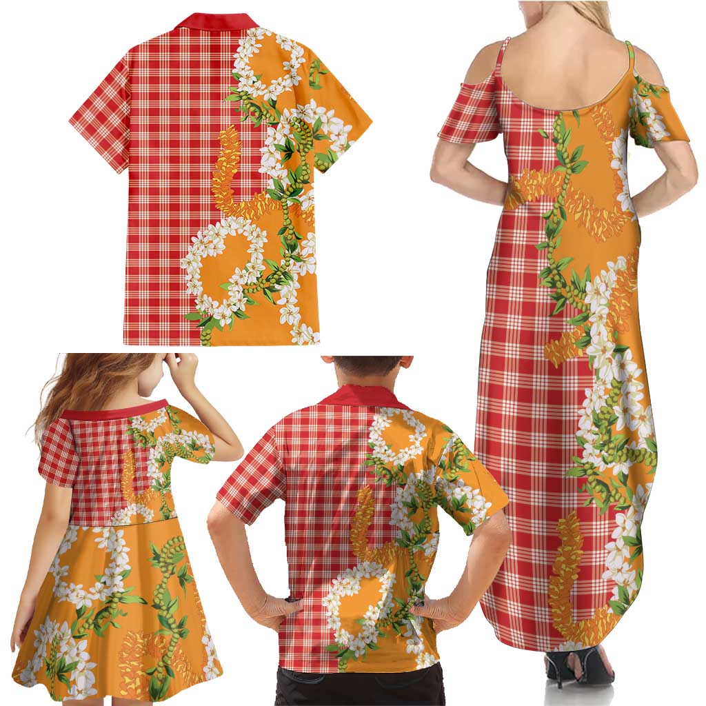 Prince Kuhio Aloha Hawaii Family Matching Summer Maxi Dress and Hawaiian Shirt Plumeria Ilima Lei Palaka Motifs