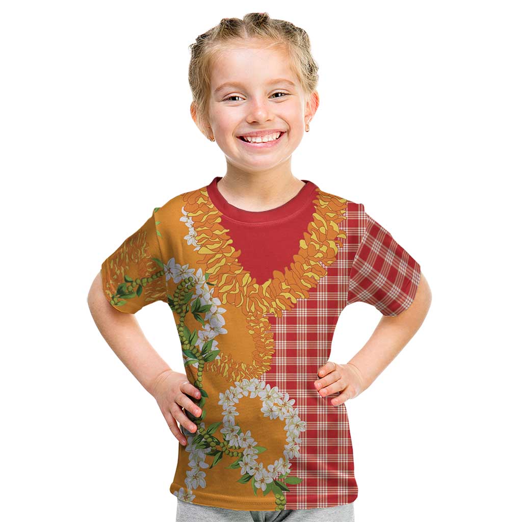 Prince Kuhio Aloha Hawaii Kid T Shirt Plumeria Ilima Lei Palaka Motifs LT14 Red - Polynesian Pride