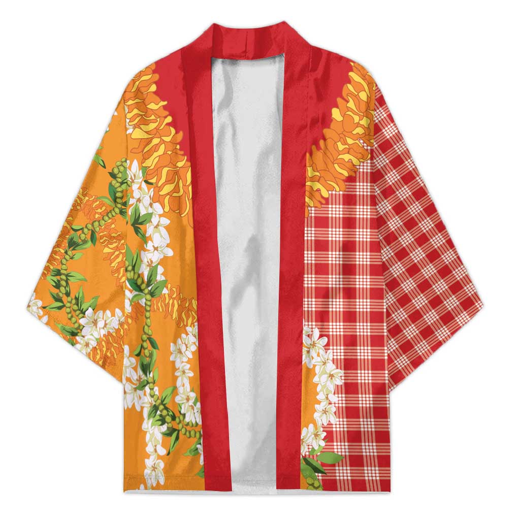 Prince Kuhio Aloha Hawaii Kimono Plumeria Ilima Lei Palaka Motifs LT14 Unisex Red - Polynesian Pride