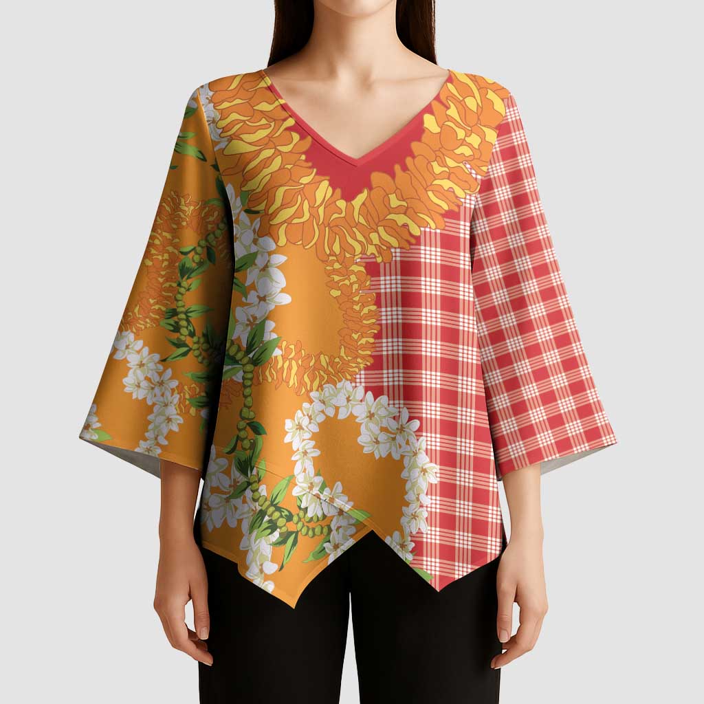 Prince Kuhio Aloha Hawaii Kimono Sleeve Blouse Plumeria Ilima Lei Palaka Motifs LT14 - Polynesian Pride