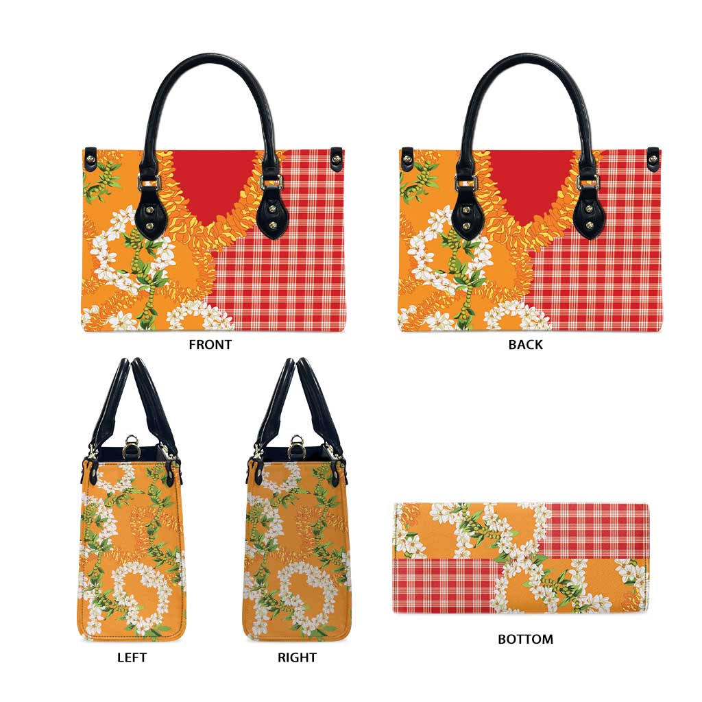 Prince Kuhio Aloha Hawaii Leather Bag Plumeria Ilima Lei Palaka Motifs LT14 - Polynesian Pride