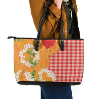 Prince Kuhio Aloha Hawaii Leather Tote Bag Plumeria Ilima Lei Palaka Motifs LT14 - Polynesian Pride