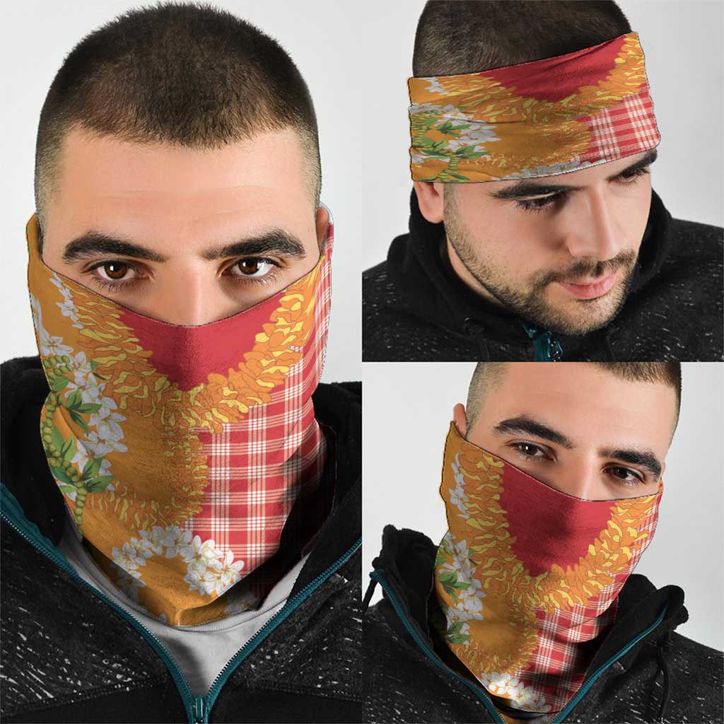 Prince Kuhio Aloha Hawaii Neck Gaiter Plumeria Ilima Lei Palaka Motifs LT14 - Polynesian Pride