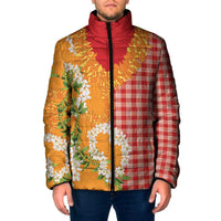 Prince Kuhio Aloha Hawaii Padded Jacket Plumeria Ilima Lei Palaka Motifs