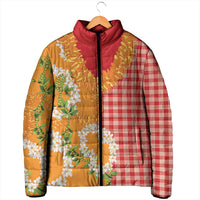 Prince Kuhio Aloha Hawaii Padded Jacket Plumeria Ilima Lei Palaka Motifs