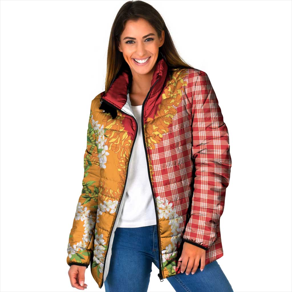 Prince Kuhio Aloha Hawaii Padded Jacket Plumeria Ilima Lei Palaka Motifs