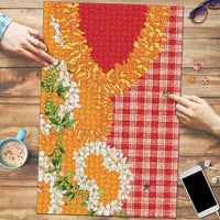 Prince Kuhio Aloha Hawaii Puzzle Plumeria Ilima Lei Palaka Motifs LT14 Red - Polynesian Pride