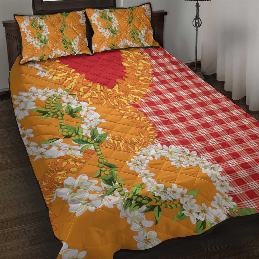 Prince Kuhio Aloha Hawaii Quilt Bed Set Plumeria Ilima Lei Palaka Motifs LT14 Red - Polynesian Pride
