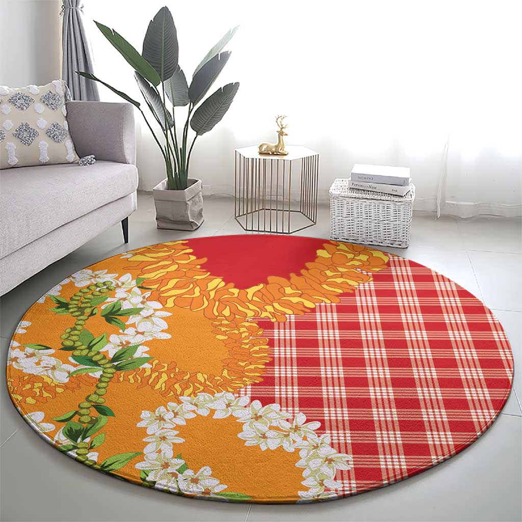 Prince Kuhio Aloha Hawaii Round Carpet Plumeria Ilima Lei Palaka Motifs LT14 - Polynesian Pride