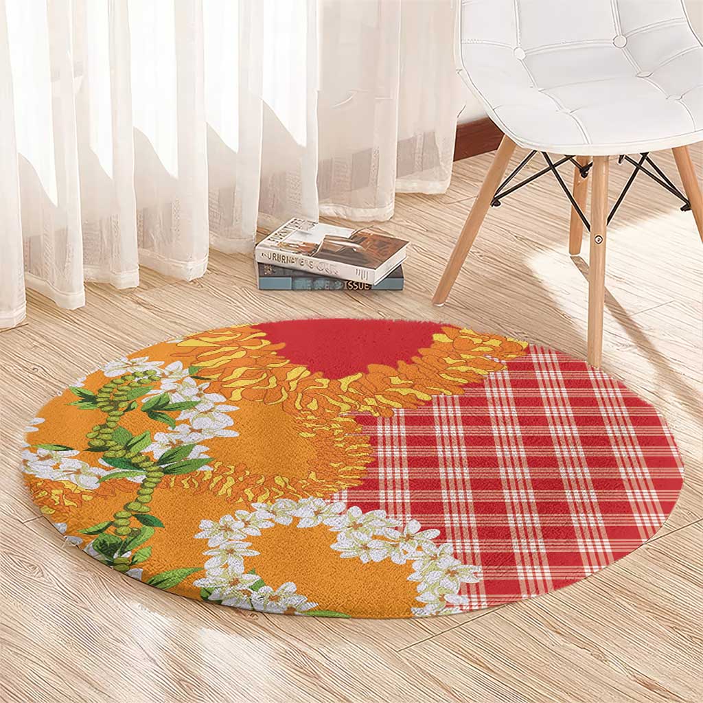 Prince Kuhio Aloha Hawaii Round Carpet Plumeria Ilima Lei Palaka Motifs LT14 - Polynesian Pride