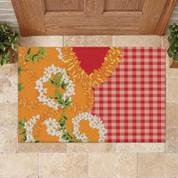 Prince Kuhio Aloha Hawaii Rubber Doormat Plumeria Ilima Lei Palaka Motifs LT14 Red - Polynesian Pride