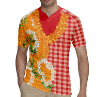 Prince Kuhio Aloha Hawaii Rugby Jersey Plumeria Ilima Lei Palaka Motifs