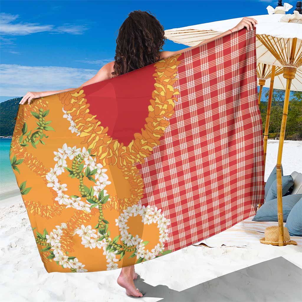 Prince Kuhio Aloha Hawaii Sarong Plumeria Ilima Lei Palaka Motifs LT14 One Size 44 x 66 inches Red - Polynesian Pride