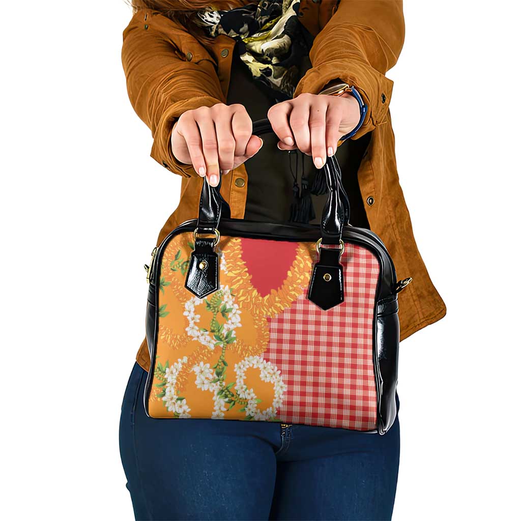 Prince Kuhio Aloha Hawaii Shoulder Handbag Plumeria Ilima Lei Palaka Motifs LT14 One Size Red - Polynesian Pride