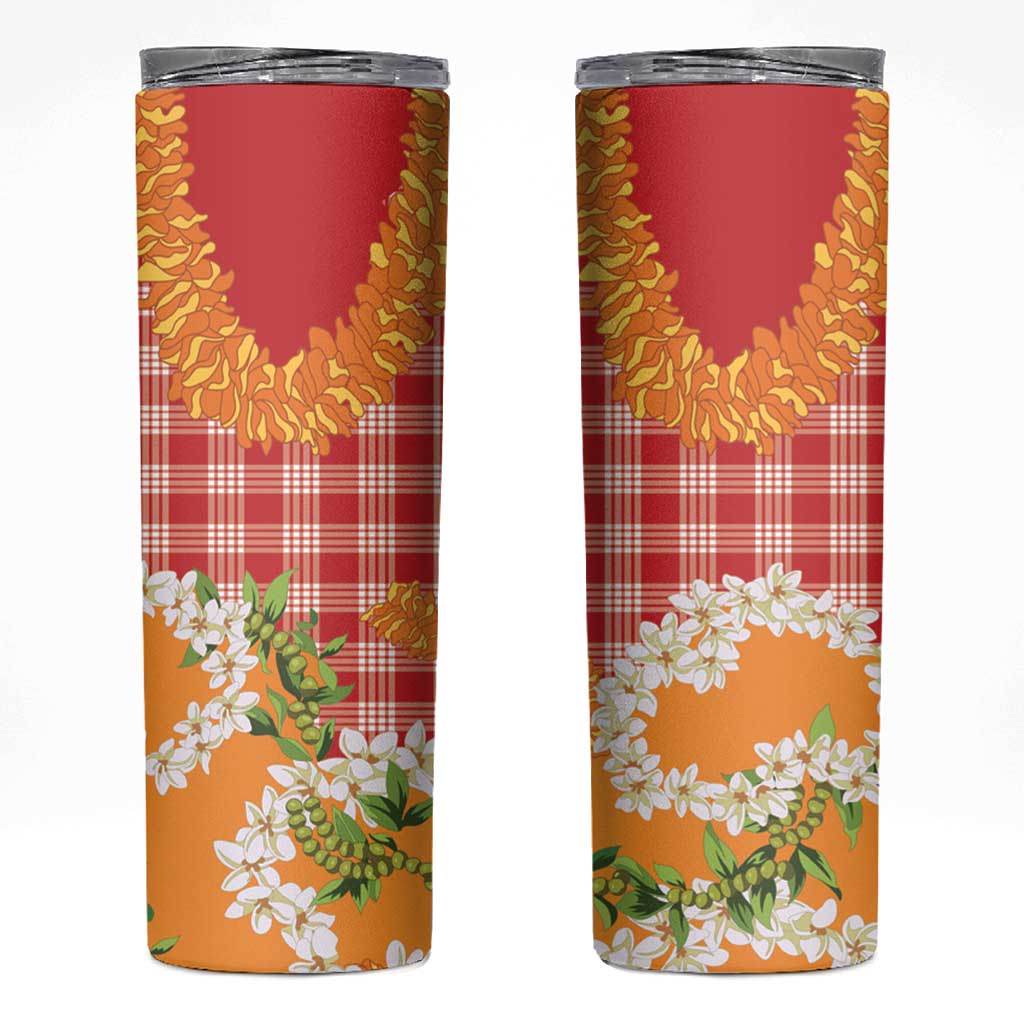 Prince Kuhio Aloha Hawaii Skinny Tumbler Plumeria Ilima Lei Palaka Motifs LT14 Red - Polynesian Pride