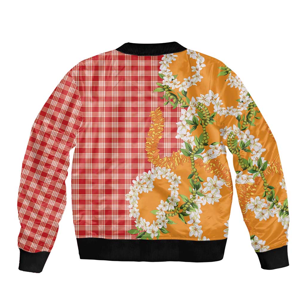 Prince Kuhio Aloha Hawaii Sleeve Zip Bomber Jacket Plumeria Ilima Lei Palaka Motifs LT14 - Polynesian Pride