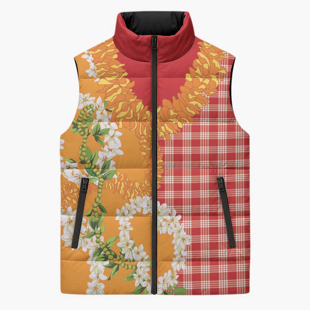 Prince Kuhio Aloha Hawaii Sleeveless Puffer Jacket Plumeria Ilima Lei Palaka Motifs LT14 Unisex Red - Polynesian Pride