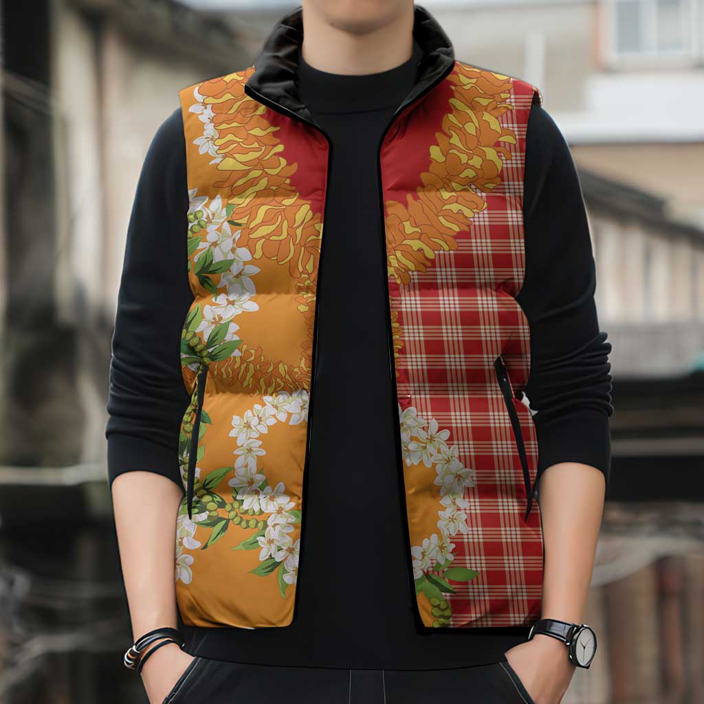 Prince Kuhio Aloha Hawaii Sleeveless Puffer Jacket Plumeria Ilima Lei Palaka Motifs LT14 - Polynesian Pride