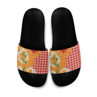 Prince Kuhio Aloha Hawaii Slide Sandals Plumeria Ilima Lei Palaka Motifs LT14 Red - Polynesian Pride