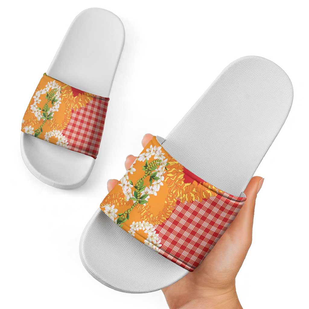 Prince Kuhio Aloha Hawaii Slide Sandals Plumeria Ilima Lei Palaka Motifs LT14 - Polynesian Pride