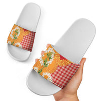 Prince Kuhio Aloha Hawaii Slide Sandals Plumeria Ilima Lei Palaka Motifs LT14 - Polynesian Pride